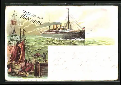 Künstler-AK Hamburg, Passagierschiff Fürst Bismarck