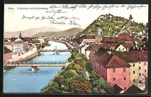 AK Graz, Drei Brücken mit Schlossberg