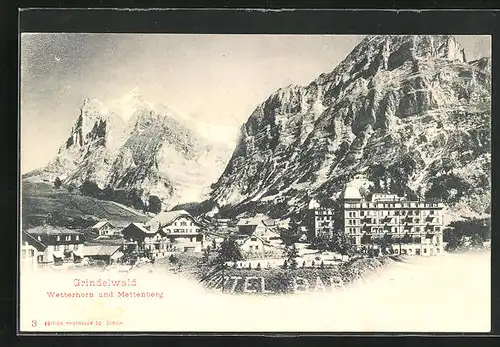 AK Grindelwald, Ortsansicht mit Wetterhorn und Mettenberg