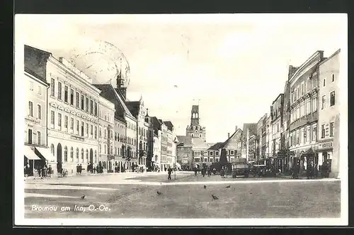AK Braunau am Inn, Ortspartie mit Geschäften