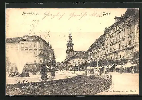 AK Graz, Bismarckplatz mit Kirche