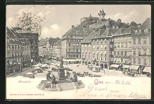 AK Graz, Hauptplatz mit Geschäften