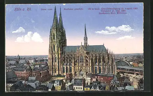 AK Köln, Blick vom Rathaus auf den Dom