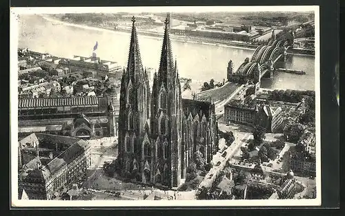 AK Köln, Dom und Hauptbahnhof, Fliegeraufnahme