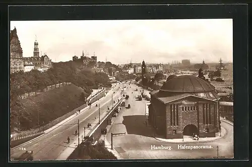 AK Hamburg-St. Pauli, Hafenpanorama mit Elbtunnel