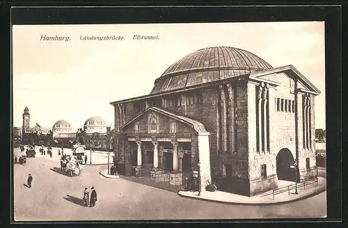 AK Hamburg-St. Pauli, Landungsbrücke und Elbtunnel
