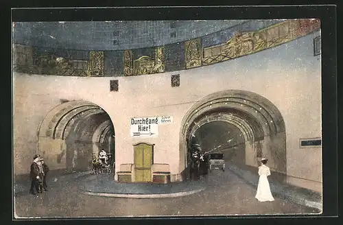 AK Hamburg-St. Pauli, Elbtunnel, Blick in beide Tunnel