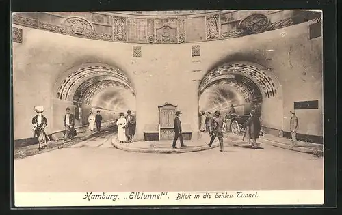 AK Hamburg-St. Pauli, Elbtunnel, Blick in beide Tunnel