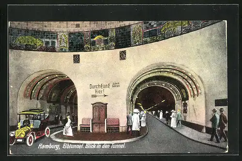 AK Hamburg-St. Pauli, Elbtunnel, Innenansicht mit Blick in den Tunnel