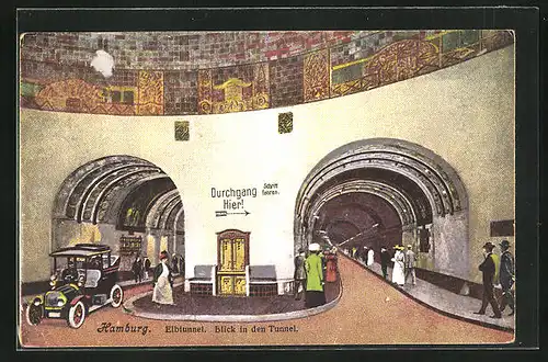 AK Hamburg-St. Pauli, Innenansicht vom Elbtunnel