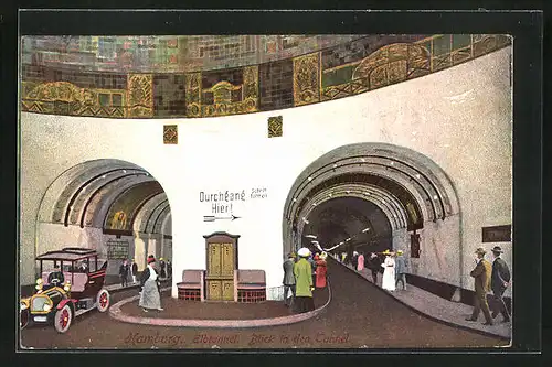 AK Hamburg-St. Pauli, Inneres des Elbtunnels