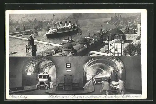 AK Hamburg-St. Pauli, Elbtunnel, Hafen, Aussen- und Innenansichten