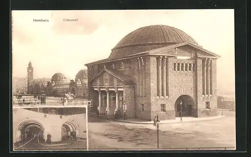 AK Hamburg-St. Pauli, Elbtunnel, Aussen- und Innenansicht