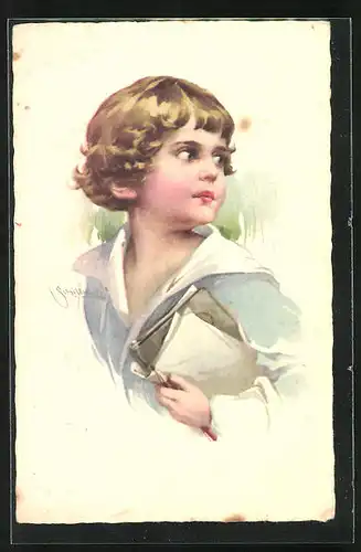 Künstler-AK Schilbach: Mädchen mit Schreibsachen unter dem Arm