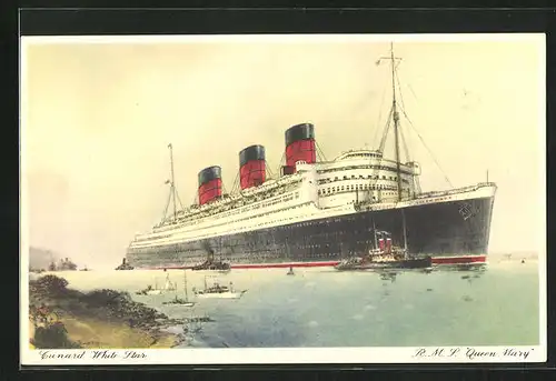 AK R.M.S. Queen Mary in Küstennähe