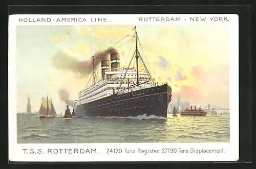 AK T.S.S. Rotterdam die Küste New Yorks verlassend