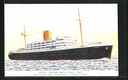 AK R.M.S. Andes unter Volldampf auf hoher See