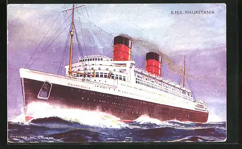 Künstler-AK R.M.S. Mauretania unter Volldampf