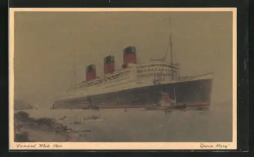 AK Passagierschiff Queen Mary in Küstennähe