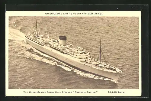 AK The Union-Castle Royal Mail Steamer Pretoria Castle aus der Vogelschau