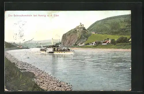 AK Aussig / Usti, Blick zum Schreckenstein mit Burg