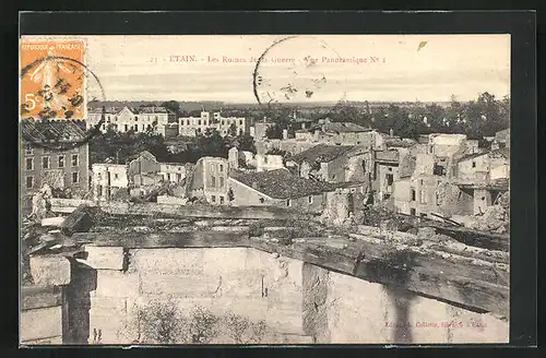 AK Étain, les Ruines de la Guerre, Vue Panoramique