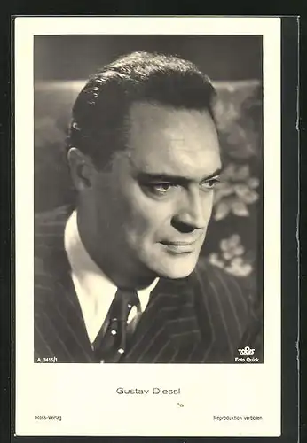AK Schauspieler Gustav Diessl im Anzug nachdenklich blickend