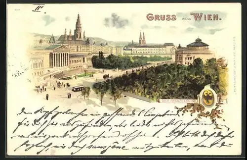 Lithographie Wien, Der Franzensring aus der Vogelschau