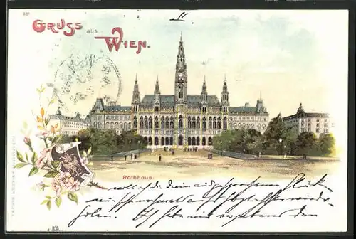 Lithographie Wien, Blick zum Rathaus