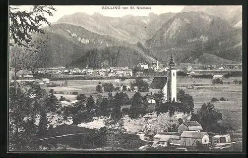 AK Golling, Gesamtansicht von St. Nikolaus aus