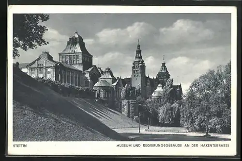 AK Stettin, Museum und Regierungsgebäude an der Hakenterrasse