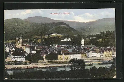 AK Eberbach a. Neckar, Blick über den Fluss auf die Stadt