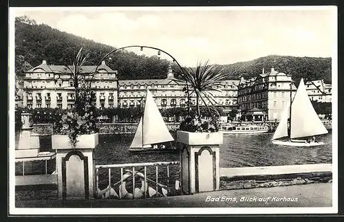 AK Bad Ems, Blick auf das Kurhaus, Segelschiffe unterwegs