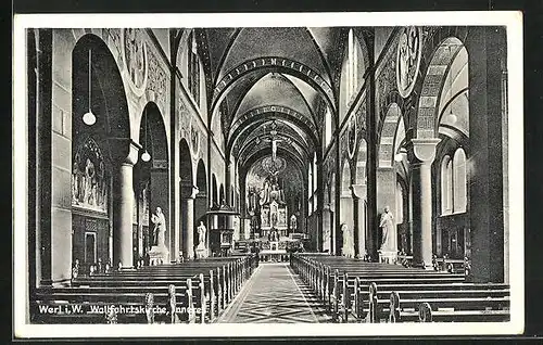 AK Werl i. W., Wallfahrtskirche, im Kirchenschiff, Blick zum Altar