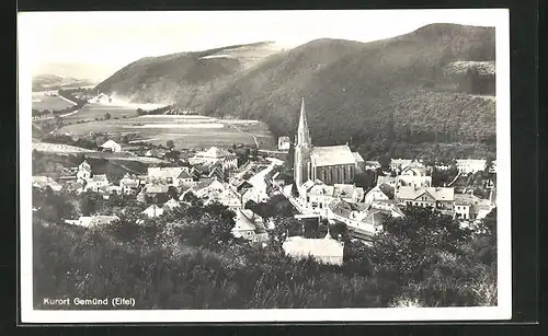 AK Gemünd i. Eifel, Stadtansicht, Blick auf Kirche Sankt Nikolaus