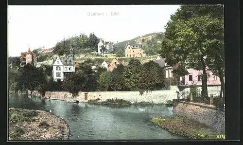 AK Gemünd i. Eifel, Partie am Flussufer, Blick auf die Stadtvillen