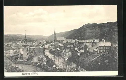 AK Gemünd i. Eifel, Blick über die Urft und die Stadt