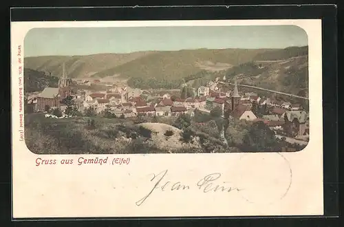 AK Gemünd i. Eifel, Panoramaansicht der Stadt mit der Kirche Sankt Nikolaus