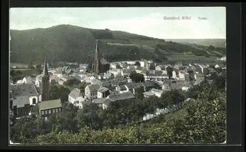 AK Gemünd i. Eifel, Totale der Stadt vom Wald aus, Blick auf die Kirche Sankt Nikolaus