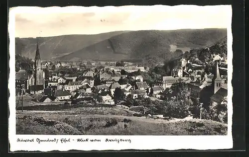 AK Gemünd i. Eifel, Blick vom Kreuzberg zur Kirche Sankt Nikolaus