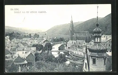 AK Gemünd i. Eifel, Kirche Sankt Nikolaus von der schönen Aussicht gesehen