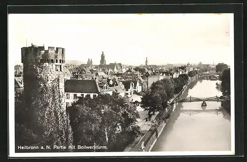 AK Heilbronn a. Neckar, Partie am Bollwerkturm mit Blick auf die Neckarbrücken