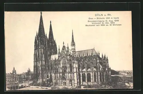 AK Köln a. Rhein, der Dom, die Südseite vom Vorplatz gesehen