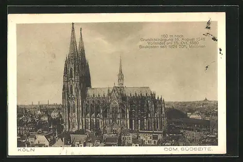 AK Köln a. Rhein, der Dom, Blick über die Stadt von Süden aus