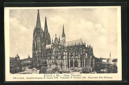 AK Köln a. Rhein, der Dom, Blick über den Vorplatz von Süden aus