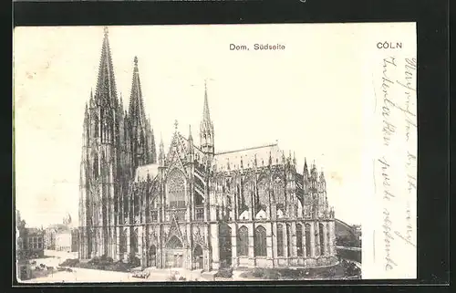 AK Köln a. Rhein, der Dom, Ansicht von Süden, auf dem Vorplatz