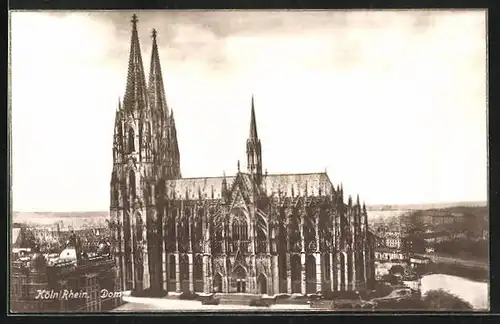 AK Köln a. Rhein, Dom, Südansicht mit dem Rhein