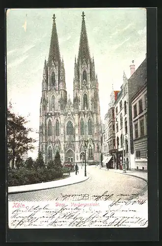 AK Köln a. Rhein, Dom, Vorderansicht, auf der Strasse zum Hauptportal