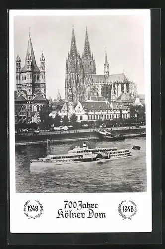 AK Köln a. Rhein, Dom, Ausflugsdampfer auf dem Rhein