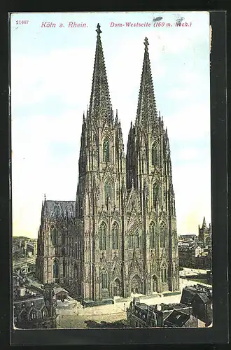 AK Köln a. Rhein, Dom, Blick über die Wohnhäuser auf die Westseite und die Türme
